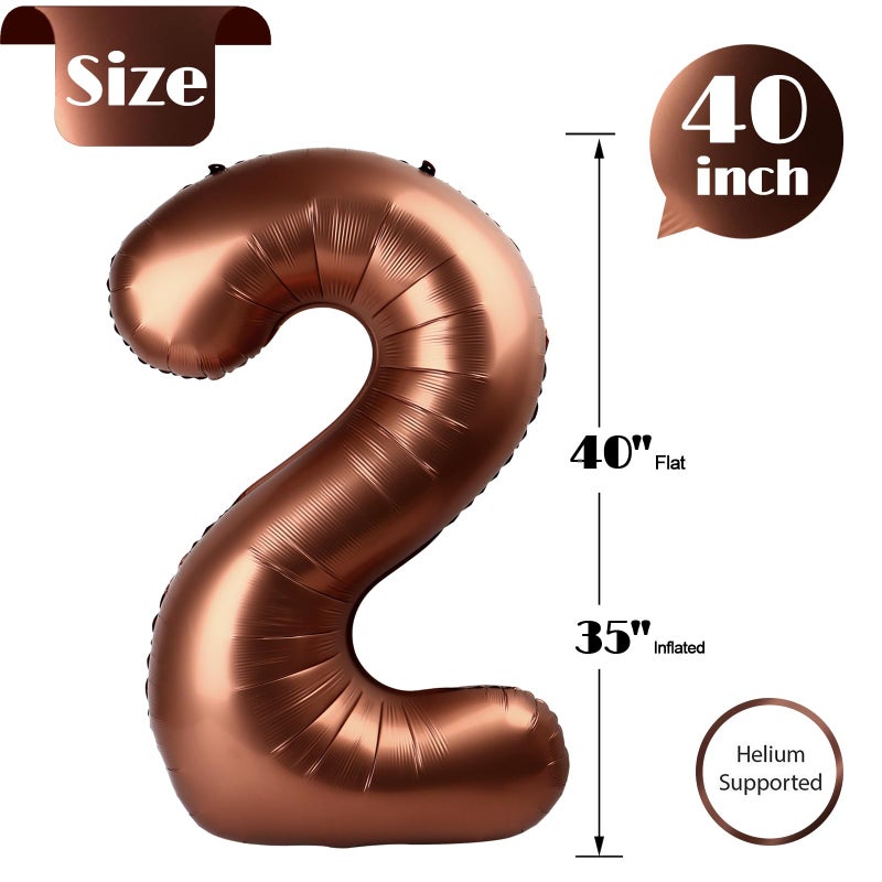 IWERP Dark Brown 2 Balloon, Coffee Brown Number Balloons 40 Inch, Chocolate 2nd Balloon Number Birthday Decorations, Second Two Birthday Party Supplies, Number 2 - Image 5