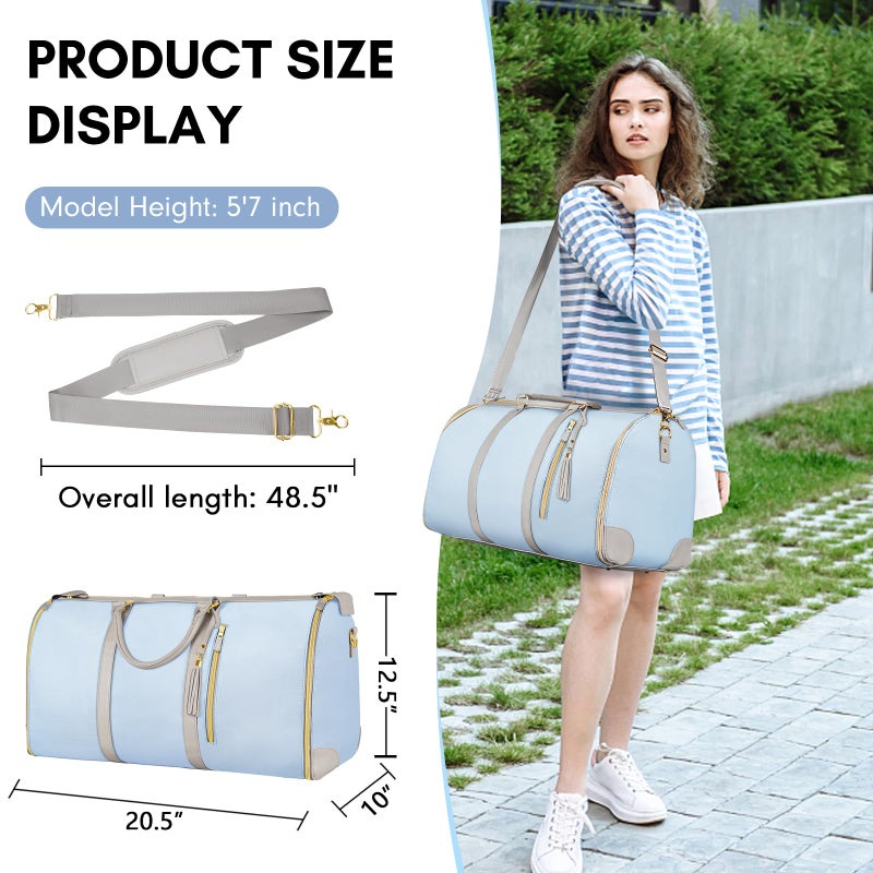 Ytonet Garment Duffle Bags for Travel, Convertible Travel Garment Bag with Shoulder Strap, Large Carry on Garment Bag Overnight Bag for Women with Shoe Pouch, 2 in 1 Hanging Suitcase Travel Bags, Blue - Image 3