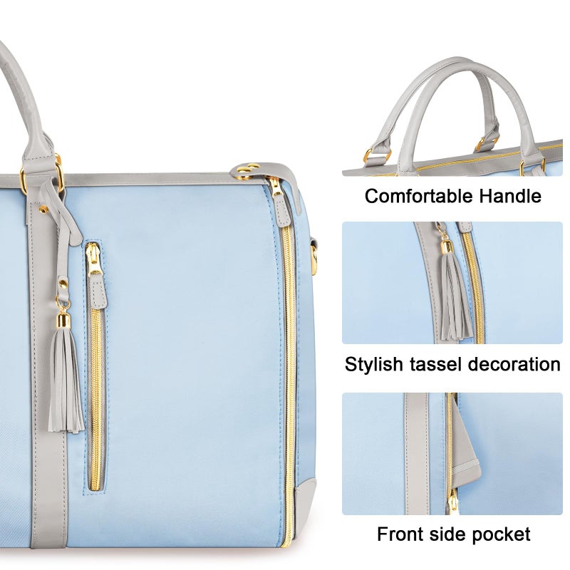 Ytonet Garment Duffle Bags for Travel, Convertible Travel Garment Bag with Shoulder Strap, Large Carry on Garment Bag Overnight Bag for Women with Shoe Pouch, 2 in 1 Hanging Suitcase Travel Bags, Blue - Image 5