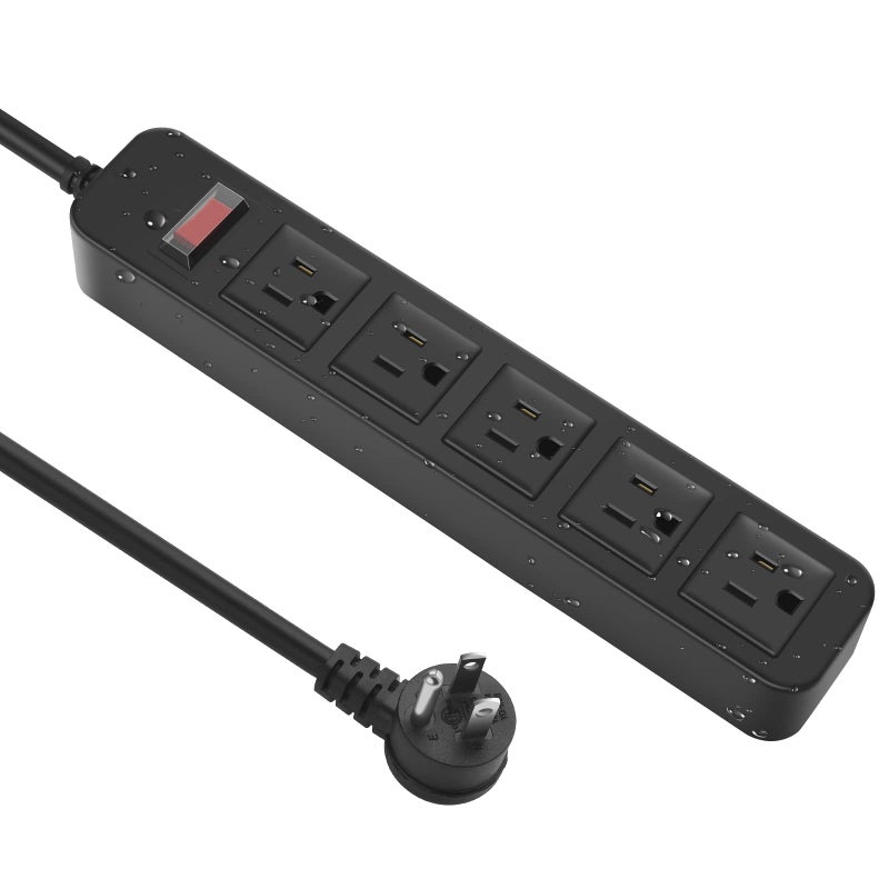 CCCEI Outdoor Power Strip Waterproof with 5 Outlets, Garden Weatherproof Surge Protector, Christmas Multiple Outlet Exterior Socket for Lighting Appliances. 5FT Extension Cord Strip with Flat Plug. Black - Image 1