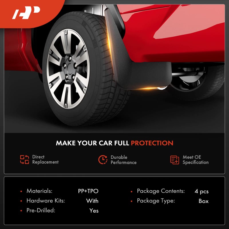 A-Premium A-Premium Set of 4PCS Mud Flaps Splash Guards Mudguards Mudflaps with Hardware Kits Accessory Compatible with Jeep Wrangler, 2018-2022, Sport Utility, Black Color, Front LH RH and Rear LH RH - Image 2
