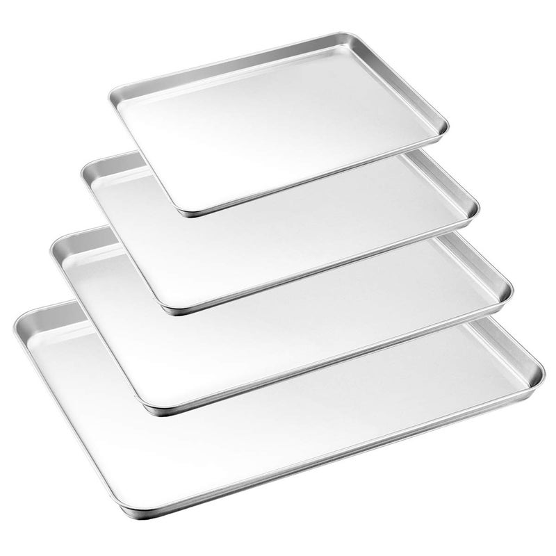 HaWare Baking Tray Set of 4 Stainless Steel Oven Cookie Sheet Rimmed Pan Baking Sets Healthy  Non Toxic Easy Clean  Dishwasher Safe Large Size