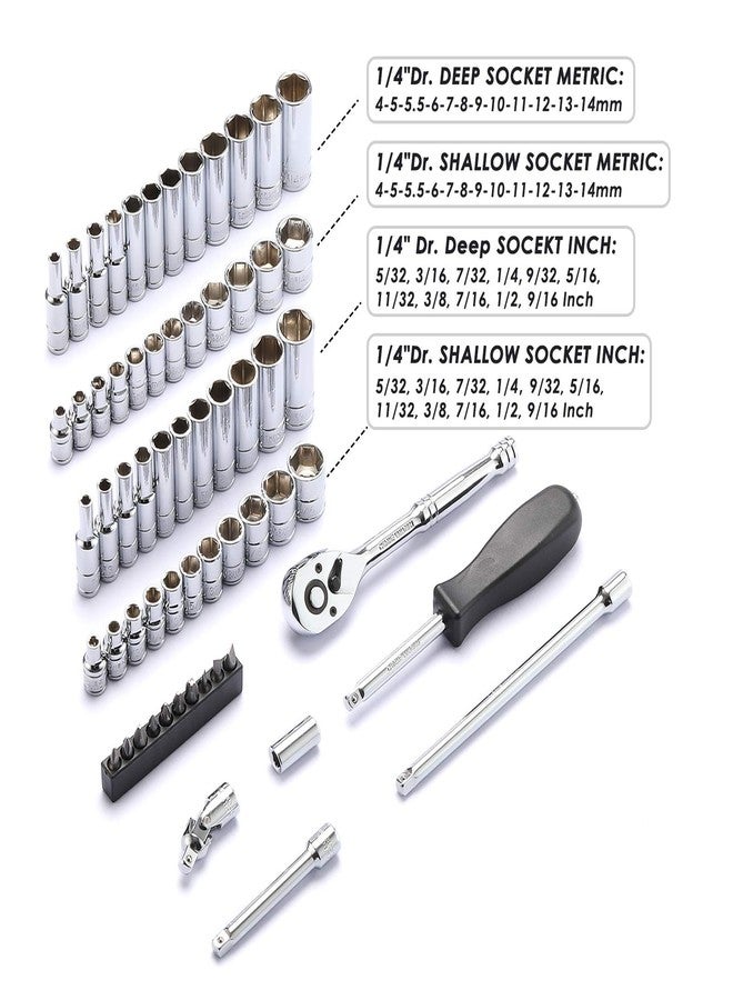 MIXPOWER 62-Piece 1/4-Inch Dr. Master Socket Set with Ratchets,Universal Joint, Extensions with 1/4'' Dr. Bits Set, SAE/Metric 6-Point 5/32-Inch - 9/16-Inch, 4 mm - 14 mm, CR-V Socket - Image 3