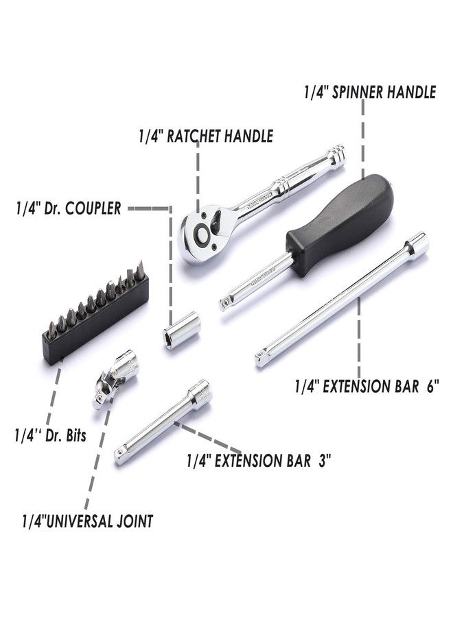 MIXPOWER 62-Piece 1/4-Inch Dr. Master Socket Set with Ratchets,Universal Joint, Extensions with 1/4'' Dr. Bits Set, SAE/Metric 6-Point 5/32-Inch - 9/16-Inch, 4 mm - 14 mm, CR-V Socket - Image 4