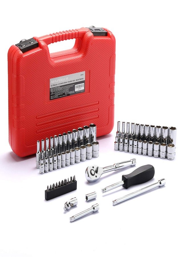 MIXPOWER 62-Piece 1/4-Inch Dr. Master Socket Set with Ratchets,Universal Joint, Extensions with 1/4'' Dr. Bits Set, SAE/Metric 6-Point 5/32-Inch - 9/16-Inch, 4 mm - 14 mm, CR-V Socket - Image 2
