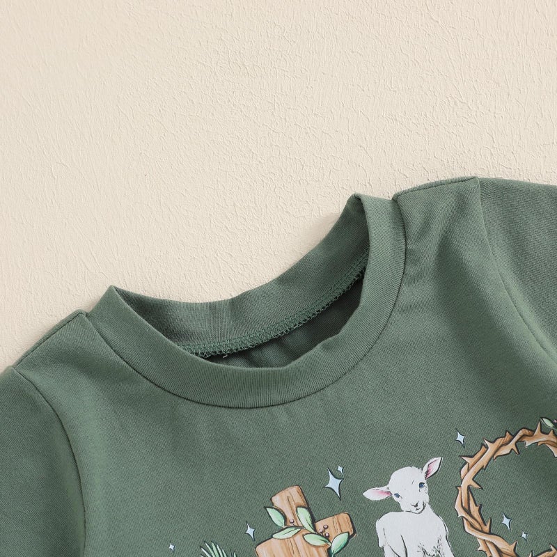 Frietlebird Infant Baby Boy Easter Outfit Letters Short Sleeve T-shirt and Pants Sets My First Easter Baby Boy Outfit (A-Green,6-12 Months) - Image 4
