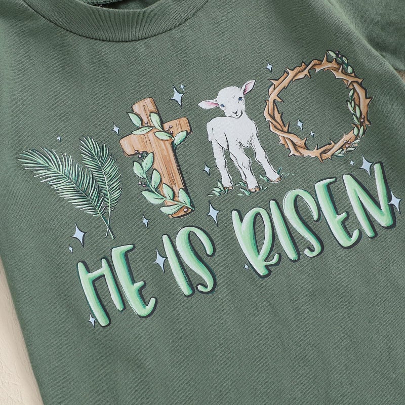 Frietlebird Infant Baby Boy Easter Outfit Letters Short Sleeve T-shirt and Pants Sets My First Easter Baby Boy Outfit (A-Green,6-12 Months) - Image 5