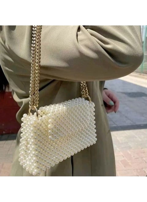 شنطه هاندميد خرز لولى رقيق اوف وايت