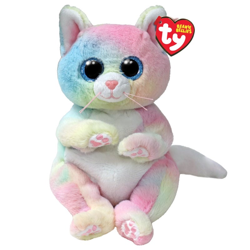 Ty Beanie Bellies – Jenny The Multicoloured Kitten with Glitter Blue Eyes, Original Plush Animals with Soft Belly 20 cm – T41291