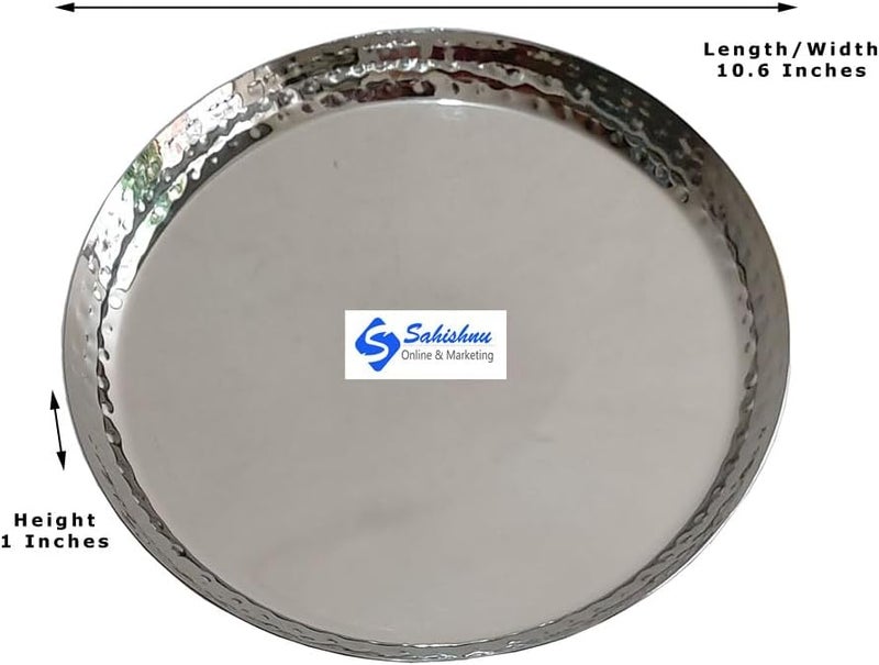 Sahishnu Online And Marketing Indian Dinnerware Stainless Steel traditional Hammer Style dinner Set of Thali BowlsGlass and Spoons Silver - Image 3