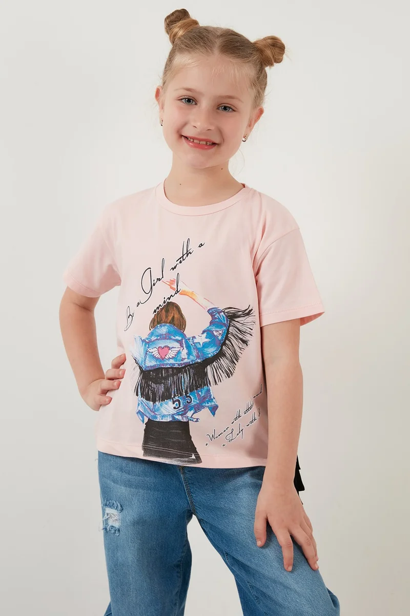 Lela Cotton Printed Tassel Detailed Crew Neck T Shirt Girl's T Shirt 6211020