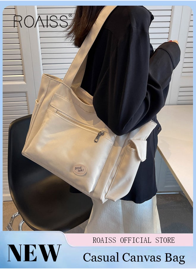 roaiss - Women's Canvas Bag Large Capacity One Shoulder Messenger Tote Bag Casual Solid Color Versatile Work Commuting - Image 1