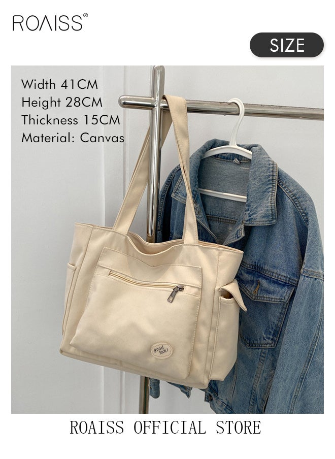 roaiss - Women's Canvas Bag Large Capacity One Shoulder Messenger Tote Bag Casual Solid Color Versatile Work Commuting - Image 1