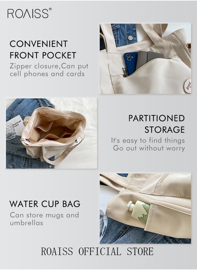 roaiss - Women's Canvas Bag Large Capacity One Shoulder Messenger Tote Bag Casual Solid Color Versatile Work Commuting - Image 1
