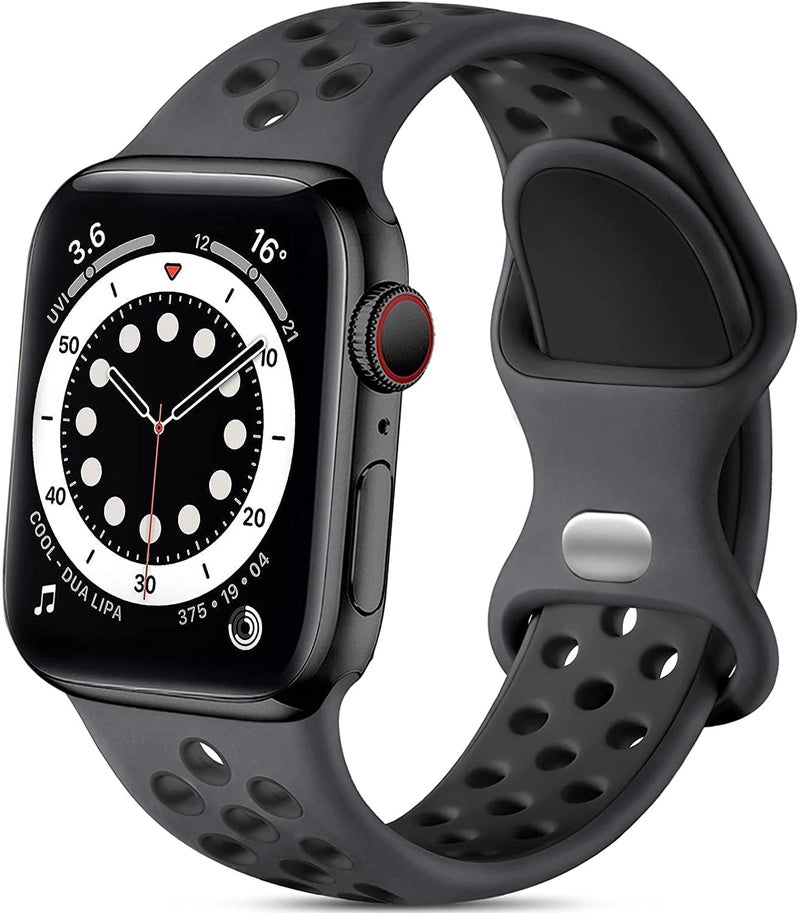 XST Sport Silicone Band Compatible with Apple Watch 38mm/40mm/41mm/42mm, Air Holes Design Strap for iWatch Series 10/9/8/7/6/5/4/3/2/SE – Anthracite Black - Image 2