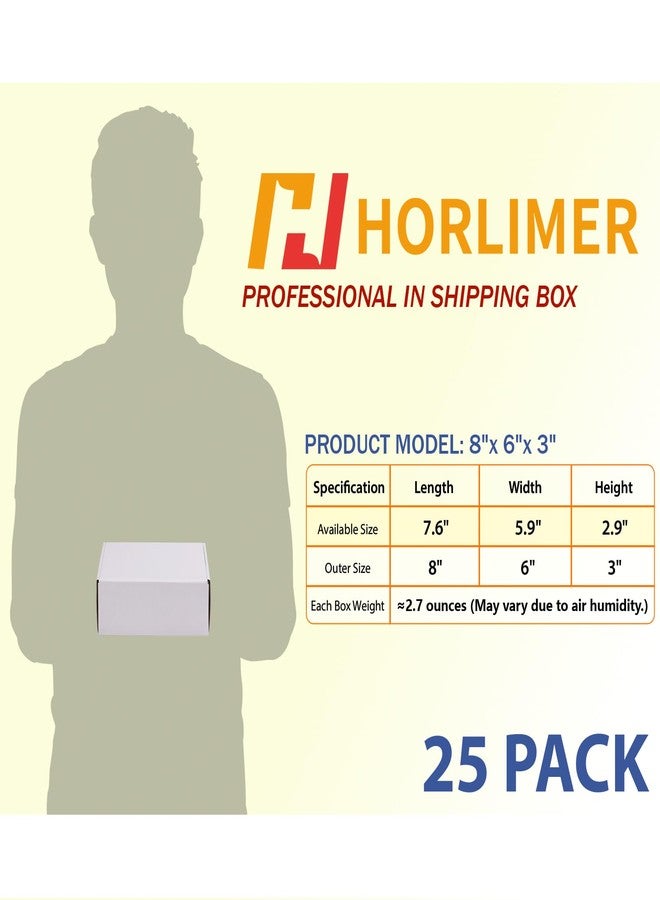 HORLIMER مجموعة صناديق شحن هورليمر، مقاس 8×6×3 بوصات، 25 صندوقًا، صندوق كرتون أبيض مموج، صندوق بريد للمطبوعات، 25 ملصقًا مرفقًا - Image 2