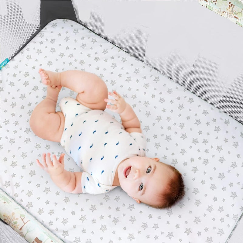 Biloban Waterproof Pack n Play Fitted Sheets 2 Pack,100% Cotton Mini Crib Mattress Cover Protector 38" X 25" Fits for Baby Playpen/Playard Mattress, Portable Crib Sheet, White & Grey Star Print - Image 5