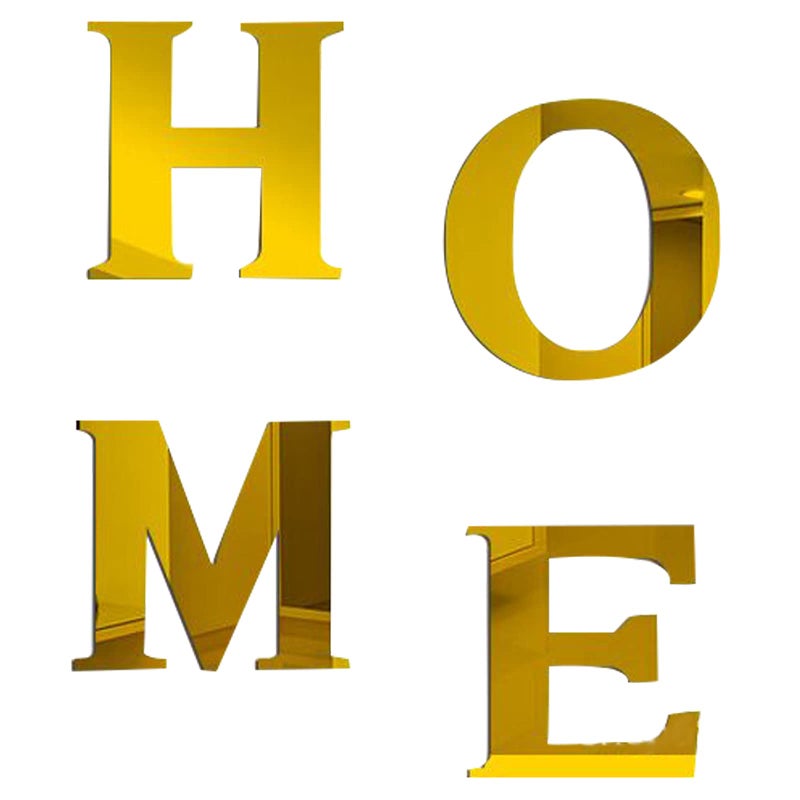 CREATCABIN 4Pcs Acrylic Mirror Home Sign Letters 3D Wall Sticker Wall Art Decals Decor Self Adhesive Removable EcoFriendly For Home Kitchen Bedroom Living Room Bathroom Decoration Gold Color