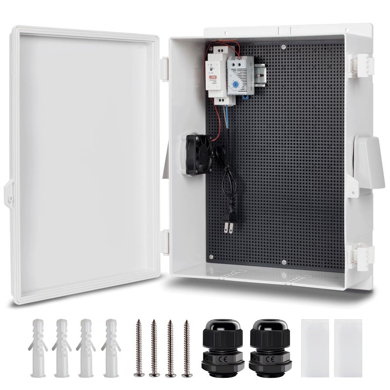 Namunanee Outdoor Electrical Junction Box ABS Water Resistant Enclosure with Internal Mounting Panel Hinged Cover 16H 12L 59W Thermostat