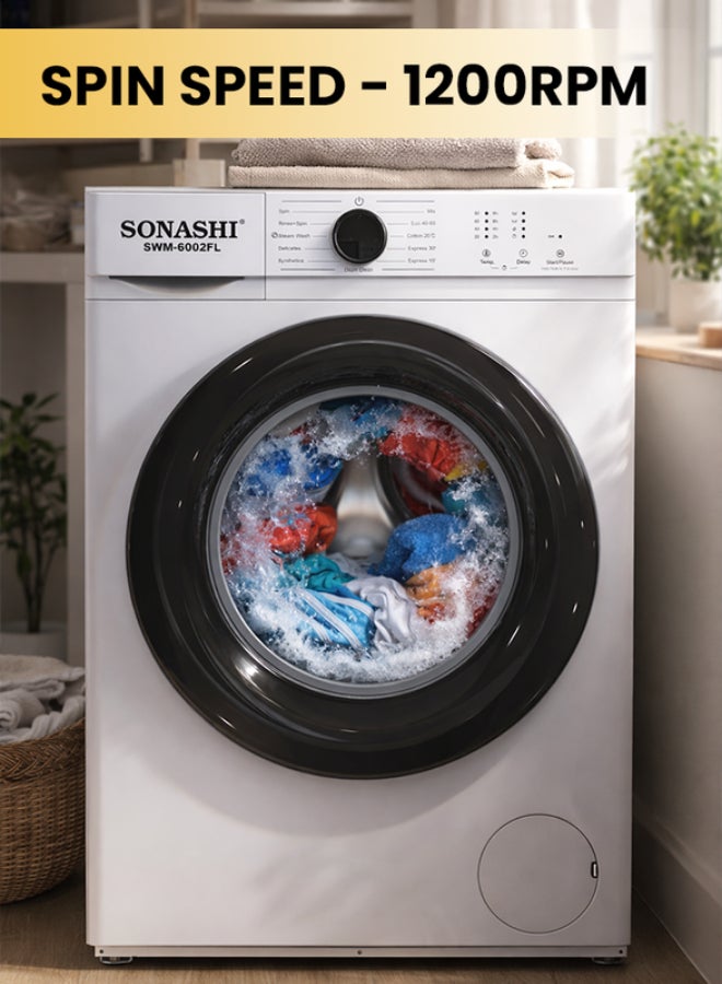 SONASHI 6kg Automatic Front Loading Washing Machine - 1200 RPM, 11 Wash Programs, Honeycomb Crystal S/S Drum, Midway Add Clothes, Child Lock & Power-Off Memory, Unbalance Protection, 1600W, 220-240V SWM-6002FL 6 kg 1600 W SWM-6002FL white - Image 5