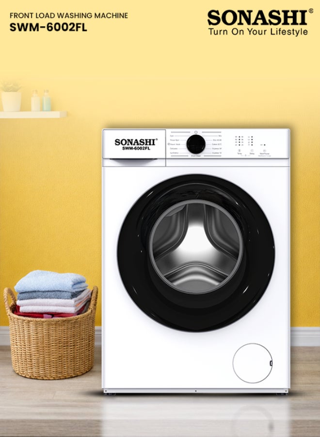 6kg Automatic Front Loading Washing Machine - 1200 RPM, 11 Wash Programs, Honeycomb Crystal S/S Drum, Midway Add Clothes, Child Lock & Power-Off Memory, Unbalance Protection, 1600W, 220-240V SWM-6002FL 6 kg 1600 W SWM-6002FL white