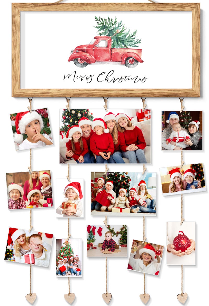 Tiblue حامل بطاقات عيد الميلاد عرض حائط معلق حامل بطاقات عيد الميلاد مشابك صور لافتة عيد ميلاد سعيد ديكور حائط عائلي إطار صور خشبي هدايا حامل بطاقات غرفة المعيشة غرفة النوم مدخل