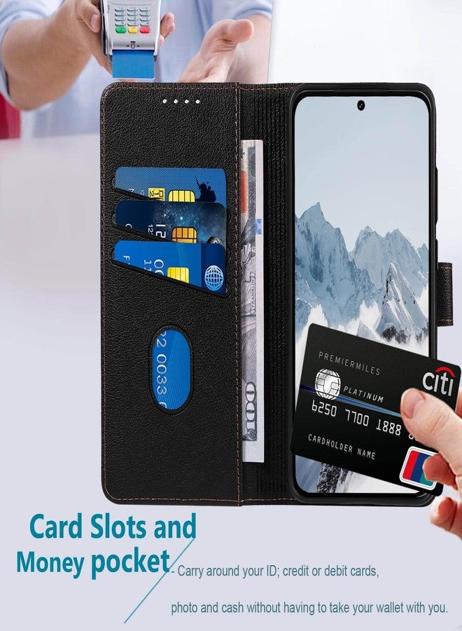 جانكالم جراب JanCalm لهاتف سامسونج جالاكسي S22، جراب قلاب للهاتف مزود بتقنية حجب RFID، [حامل بطاقات/فتحات نقود] [مسند] غطاء جلدي واقٍ بمشبك مغناطيسي (أسود) - Image 3