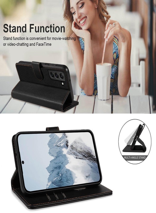 جانكالم جراب JanCalm لهاتف سامسونج جالاكسي S22، جراب قلاب للهاتف مزود بتقنية حجب RFID، [حامل بطاقات/فتحات نقود] [مسند] غطاء جلدي واقٍ بمشبك مغناطيسي (أسود) - Image 4