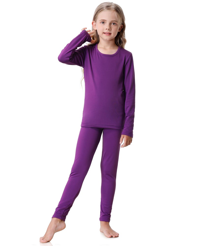 songcode Thermal Underwear for Kids long johns, Girls Thermal Underwear Set for Skiing, Kids Long Underwear Base Layer Winter Purple - Image 1