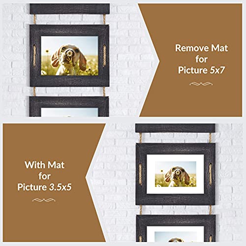 DLQuarts 5x7 Hanging Picture Frames Collage Wall Decor, 4-Opening, 3.5x5 With Mat or 5x7 Without Mat, Rustic Solid Wood Multi Picture Frames for Family, 1 Pack, Weathered Black - Image 3