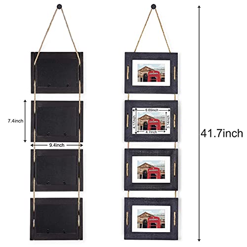 DLQuarts 5x7 Hanging Picture Frames Collage Wall Decor, 4-Opening, 3.5x5 With Mat or 5x7 Without Mat, Rustic Solid Wood Multi Picture Frames for Family, 1 Pack, Weathered Black - Image 5
