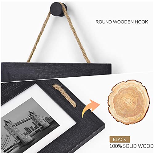 DLQuarts 5x7 Hanging Picture Frames Collage Wall Decor, 4-Opening, 3.5x5 With Mat or 5x7 Without Mat, Rustic Solid Wood Multi Picture Frames for Family, 1 Pack, Weathered Black - Image 4