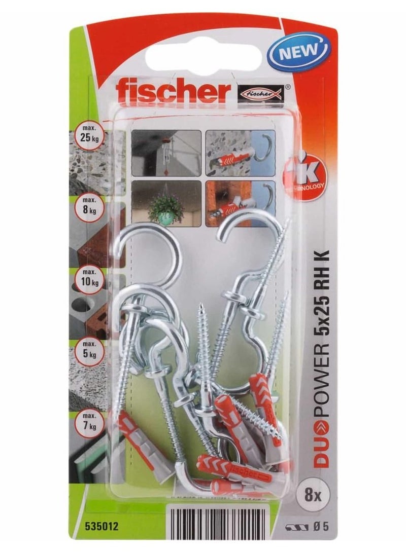Fischer Universal Plug 5 x 25mm + Round Hook 8Pcs