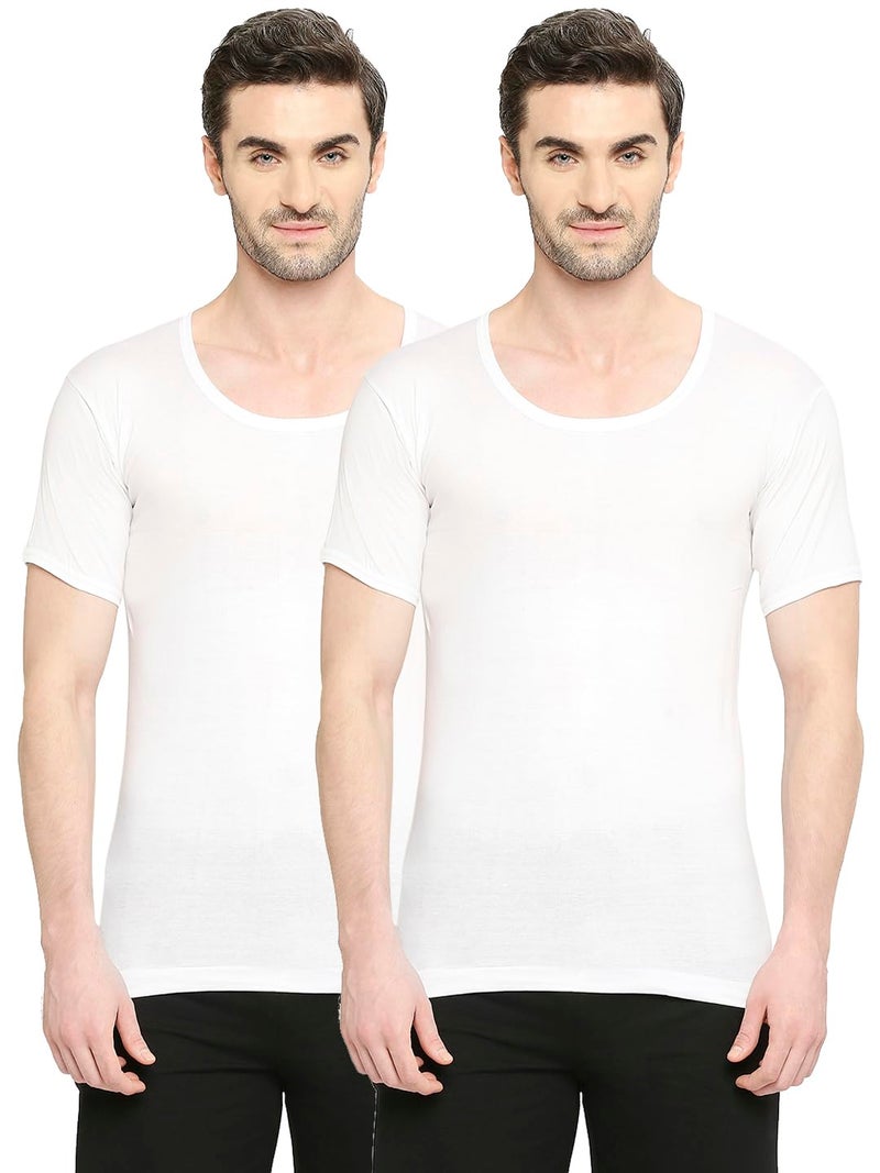 VIP Bonus Premium RNS Mens 100% Cotton Half Sleeve Round Neck White Vest, 85 Size, Pack of 2 - Image 1