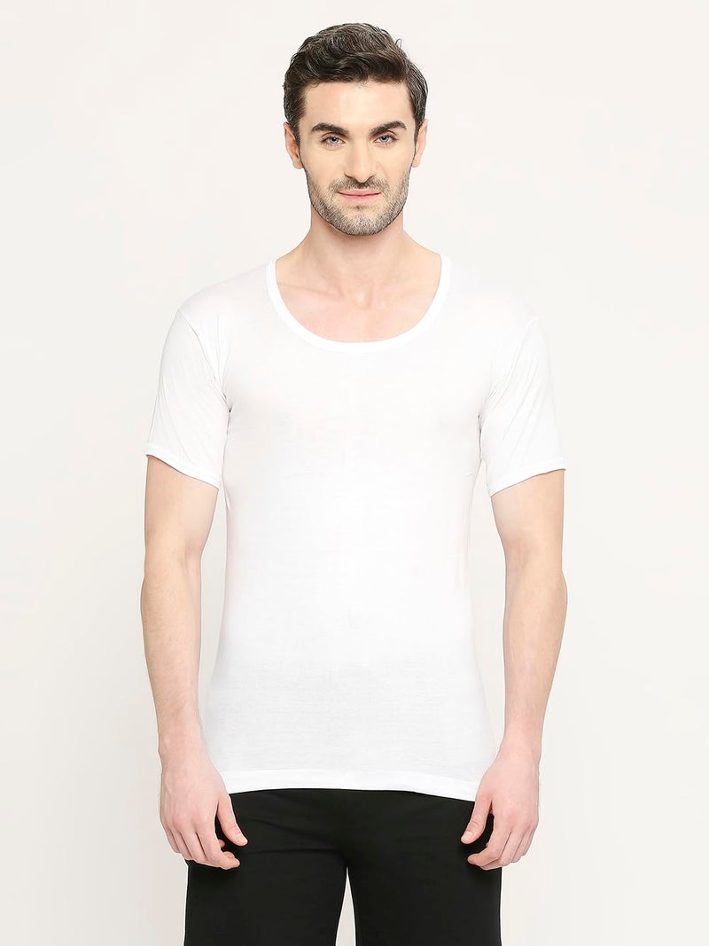 VIP Bonus Premium RNS Mens 100% Cotton Half Sleeve Round Neck White Vest, 85 Size, Pack of 2 - Image 2