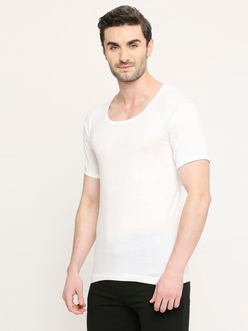 VIP Bonus Premium RNS Mens 100% Cotton Half Sleeve Round Neck White Vest, 85 Size, Pack of 2 - Image 3