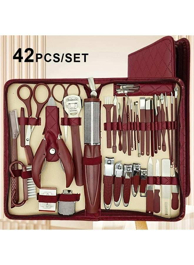 مجموعة مانيكير 42 في 1 مجموعة قصافة أظافر، قصافة أظافر، قصافة أظافر اليدين والقدمين، أدوات مانيكير، أدوات باديكير، مناسبة لمجموعة مانيكير السفر، قصافة أظافر للأظافر السميكة التي تنمو تحت الجلد | من الفولاذ المقاوم للصدأ، شفرة منحنية حادة، مناسبة لكل من الرجال والنساء، أداة مانيكير مدمجة للعناية بأظافر القدمين - Image 1