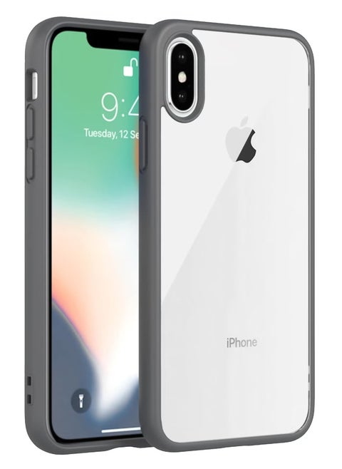 حافظة متوافقة مع iPhone XS Max، حافظة شفافة مقاومة للصدمات مصنوعة من مادة البولي كربونات الصلبة + سيليكون ناعم [غير مصفر] حافظة شفافة رفيعة واقية للهاتف (رمادى غامق)