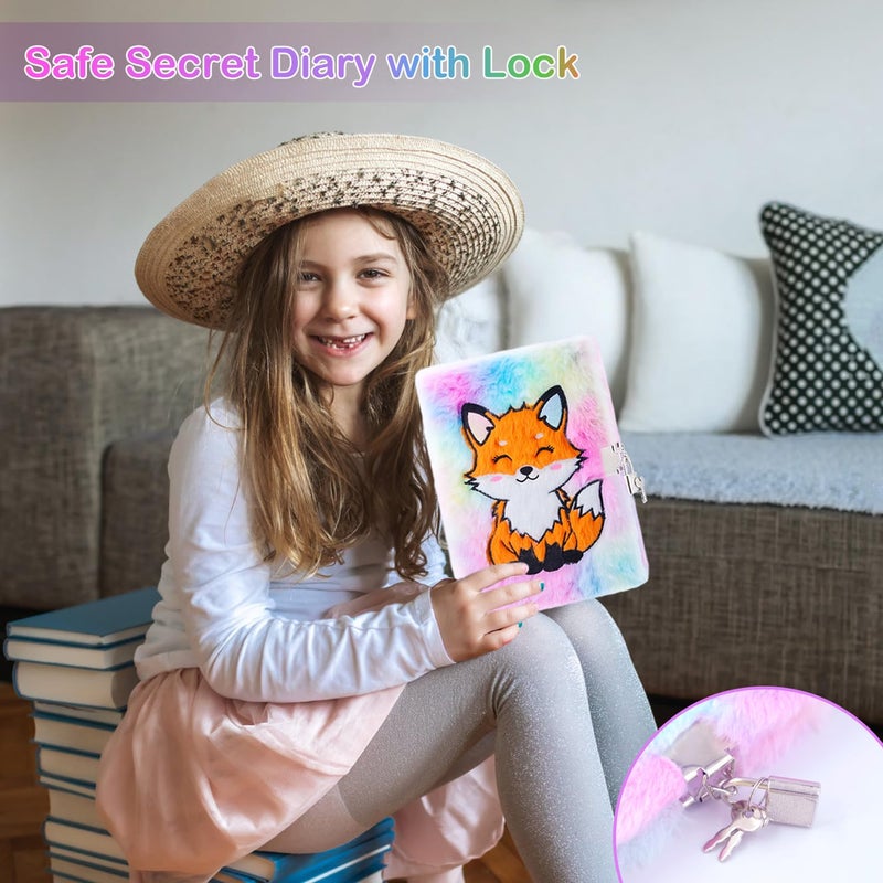 PJDRLLC Fox Diary with Lock, Gift for 8 9 10 Year Old Girl, Secret Diary Journal Notebook with Coin Purse, Multicolored Pen, Stickers, Practical Gift for Birthday Christmas - Image 4