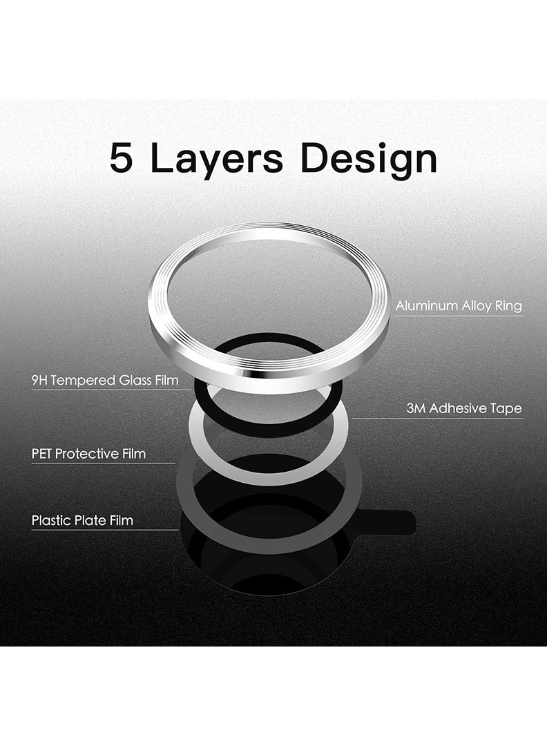 Theodor iPhone 15 Pro Max /15 Pro 3 Pcs Camera Lens Protector With 9H Tempered HD Glass Camera Cover Anti Scratch Aluminum Alloy Camera Ring, Silver Titanium - Image 2
