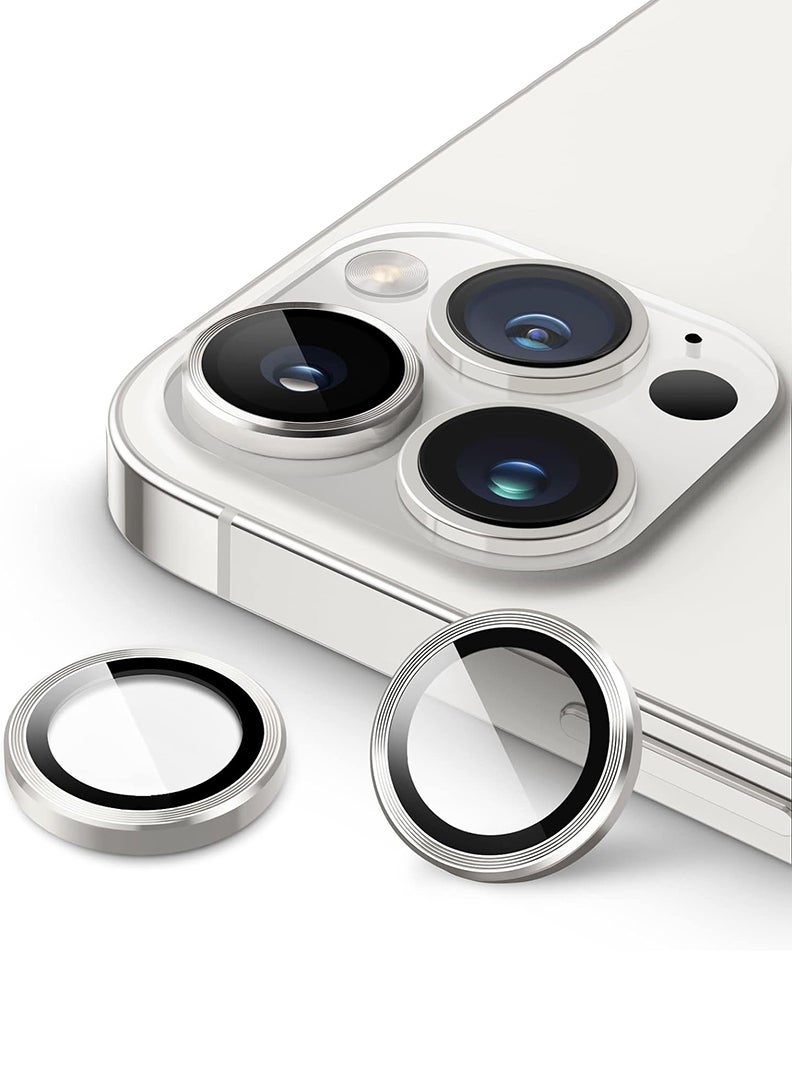 Theodor iPhone 15 Pro Max /15 Pro 3 Pcs Camera Lens Protector With 9H Tempered HD Glass Camera Cover Anti Scratch Aluminum Alloy Camera Ring, Silver Titanium - Image 1