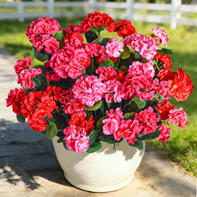 Cherica Fake Outdoor Flowers, 6 Pcs Artificial Flowers for Outdoors, Mixed Color Artificial Geraniums Silk Flowers, Fake Plant for Outside, Faux Flowers Outdoor Planters UV Resistant for Front Porch - Image 3