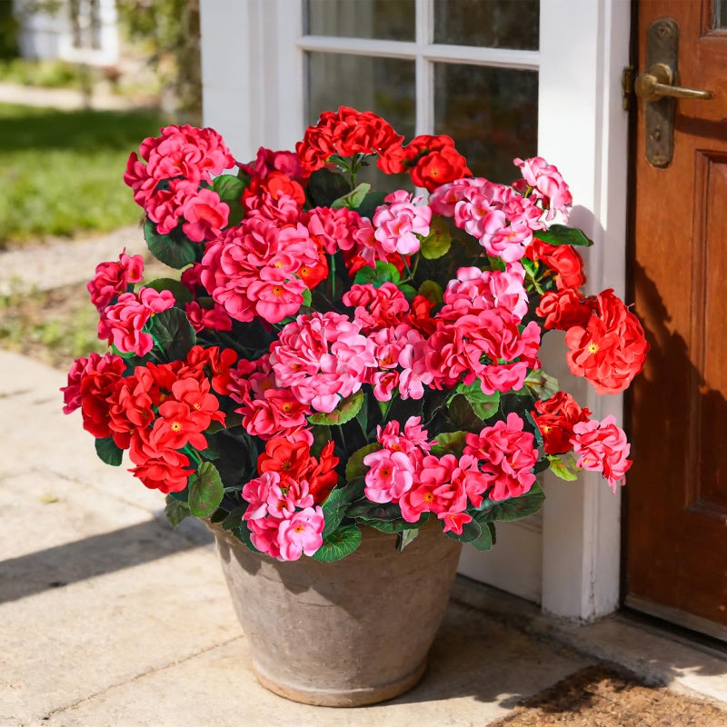 Cherica Fake Outdoor Flowers, 6 Pcs Artificial Flowers for Outdoors, Mixed Color Artificial Geraniums Silk Flowers, Fake Plant for Outside, Faux Flowers Outdoor Planters UV Resistant for Front Porch - Image 5