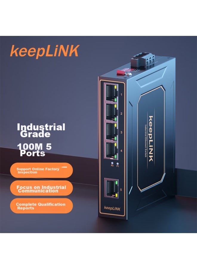 Keeplink Kp-9000 Industrial Ethernet Switch, 100mbps, 5-port, Din Rail, Unmanaged - Image 1