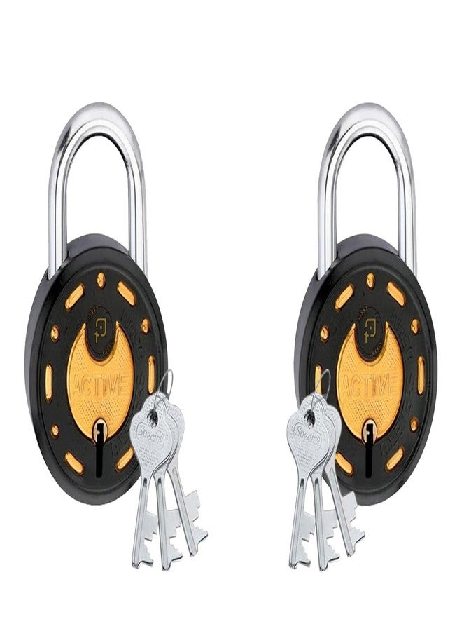 ONEPRO Azco Round Locks 65MM 2 Padlocks Each with 3 Keys | Steel Body 8 Levers Double Locking | Lock and Key for Home Door Shop Shutter Godown Gate, Gold Black Finish (Pack of 2) - Image 1