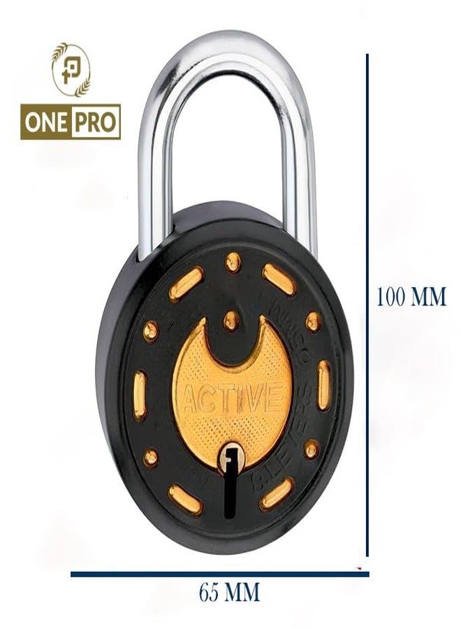 ONEPRO Azco Round Locks 65MM 2 Padlocks Each with 3 Keys | Steel Body 8 Levers Double Locking | Lock and Key for Home Door Shop Shutter Godown Gate, Gold Black Finish (Pack of 2) - Image 2
