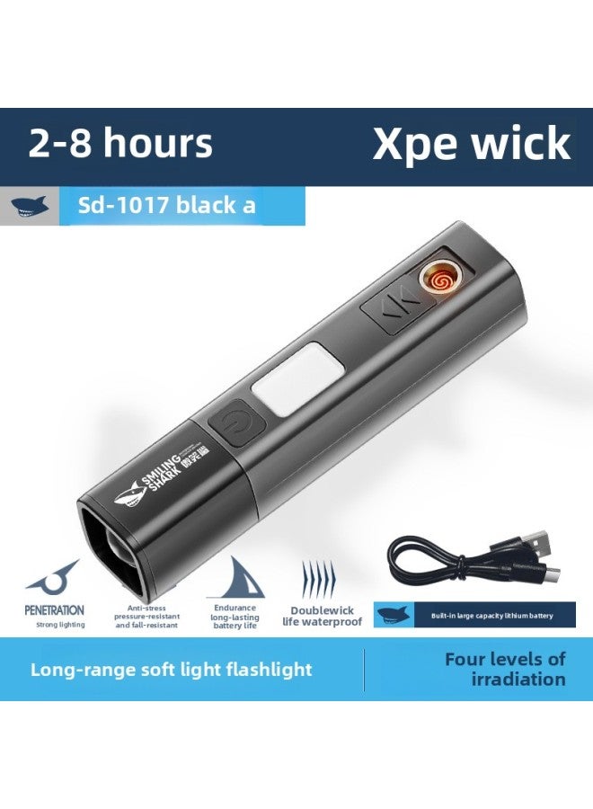 Smile Shark Mini Flashlight High Intensity Portable Outdoor Usb Rechargeable Handheld Torch For Hiking Home Lighting-Color:1017 Telescopic Multifunctional Flashlight-black  - Image 1