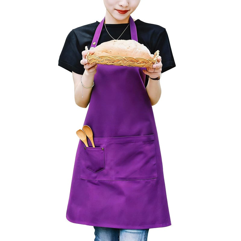 MORNITE Apron Women for Artist Painting Ceramics Baking Cooking Cafe, Art Craft Smock Apron with Pockets for Women, Purple - Image 1
