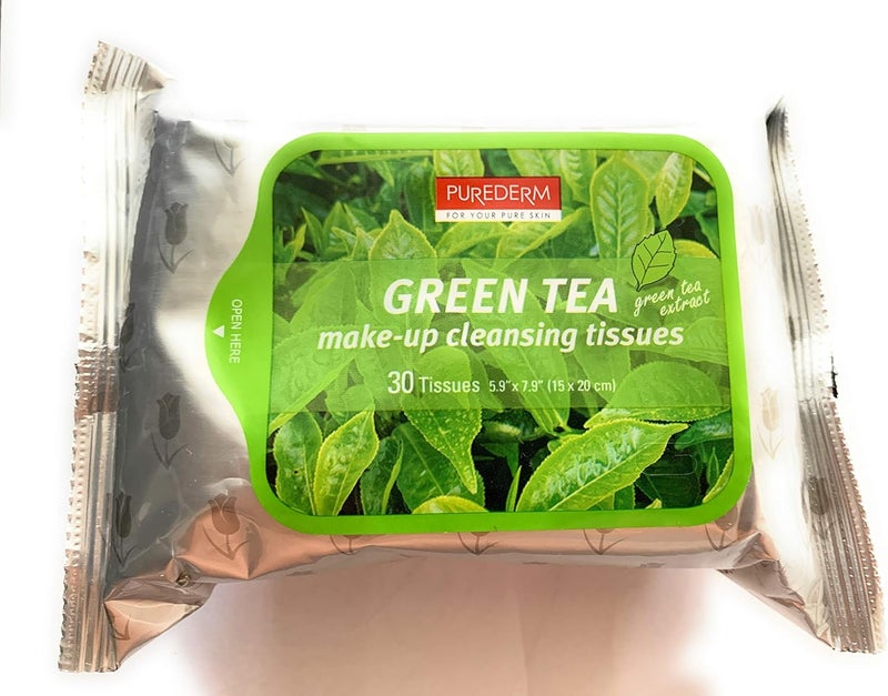 Purederm Green Tea Makeup Cleansing Tissues - 30 Count - Image 1