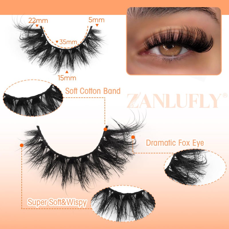 zanlufly Mink Lashes Cat Eye Lashes Volume Fox Eye False Eyelashes Lashes Natural 6D D-Curly Volume Fake Eyelashes Soft Handmade Lashes that Look Like Extensions Lashes Pack - Image 2